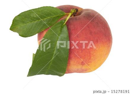 Ripe Peach with Leaf 15278191