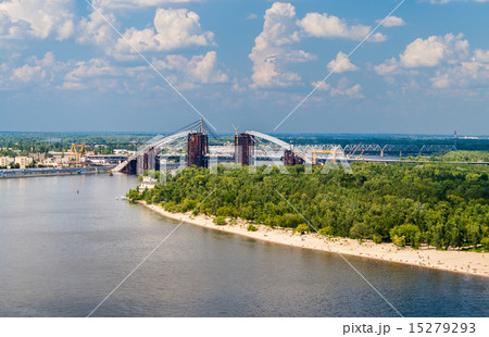 View of Dnieper river with bridges in Kiev 15279293