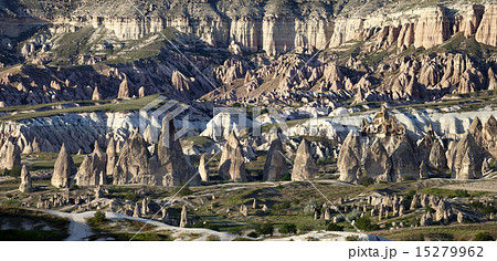 Panoramic view of Cappadocia valley at evening 15279962