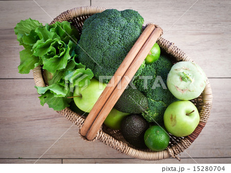 Green fruits and vegetables in basket Green fruits and vegetables in basket 15280704