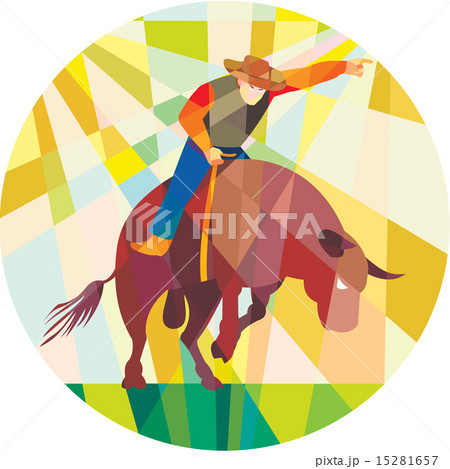 Rodeo Cowboy Bull Riding Pointing Low Polygon 15281657