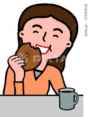 あんぱんを食べる女性のイラスト素材