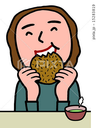 おせんべいを食べる女性のイラスト素材