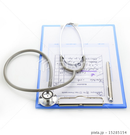 Stethoscope with blue medical clipboard 15285154