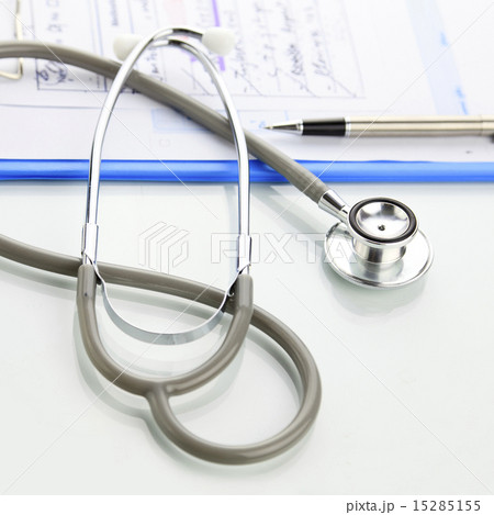 Stethoscope with blue medical clipboard 15285155