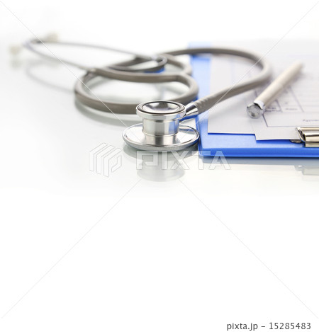 Stethoscope with blue medical clipboard Stethoscope with blue medical clipboard 15285483