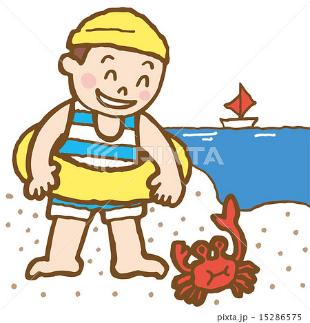 カニと遊ぶ水着の男の子 15286575