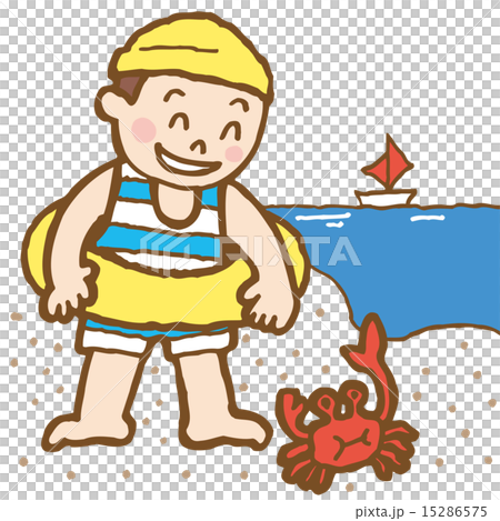 カニと遊ぶ水着の男の子 15286575