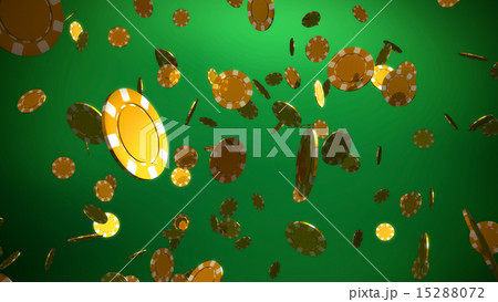 golden casino chips green background 15288072