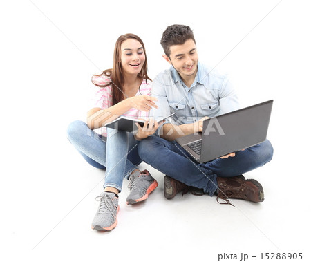 Male female laptop study discuss talk intimate Male female laptop study discuss talk intimate 15288905