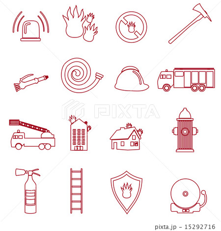 fire brigade outline red icons set eps10 15292716