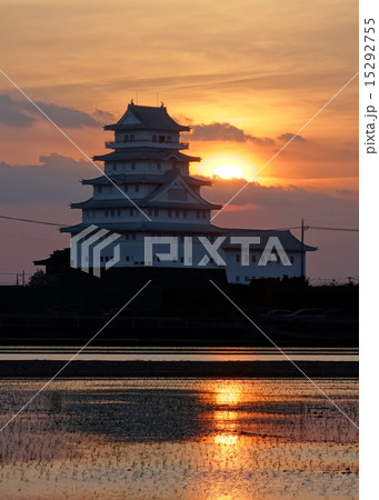 豊田城と夕日と水田　（常総市・茨城県） 15292755