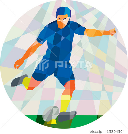 Rugby Player Kicking Ball Circle Low Polygon 15294504