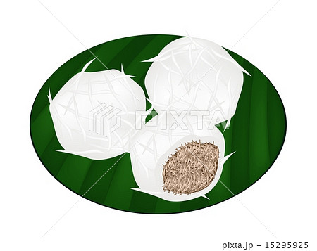 Thai Stuffed Coconut Ball on Banana Leaf Thai Stuffed Coconut Ball on Banana Leaf 15295925