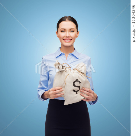 businesswoman holding money bags with euro 15304246