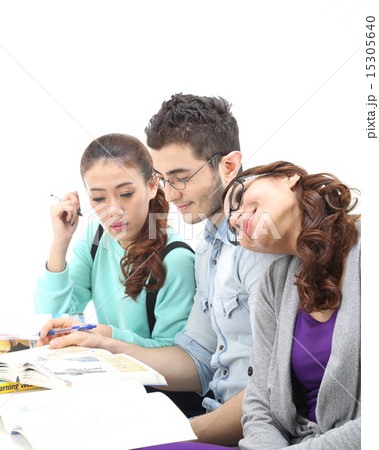 Male female study teach discuss relax book table  15305640