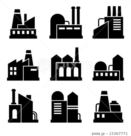 Factory and Power Industrial Building Icon Set. Vector 15307771