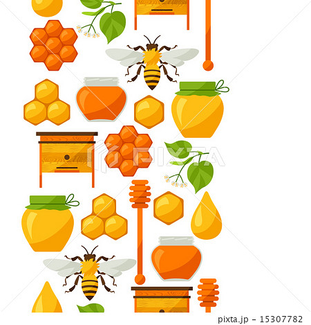 Seamless pattern with honey and bee objects 15307782