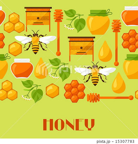 Seamless pattern with honey and bee objects 15307783