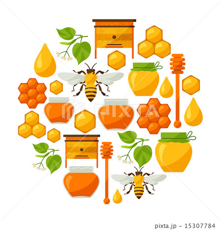 Background design with honey and bee objects 15307784