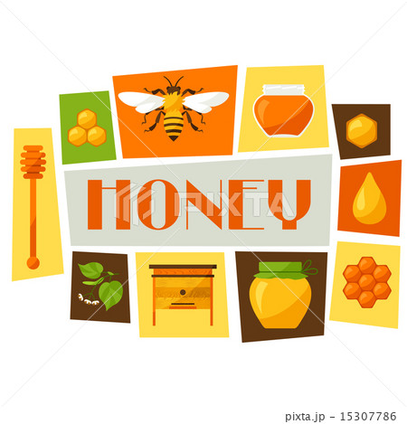 Background design with honey and bee objects 15307786