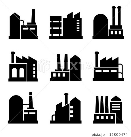 Factory And Power Industrial Building Icon Set のイラスト素材