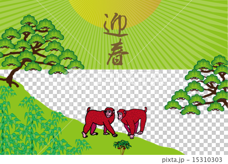 申年の猿の年賀状テンプレートの干支のサルのイラスト 申年の猿の年賀状テンプレートの干支のサルのイラスト 15310303