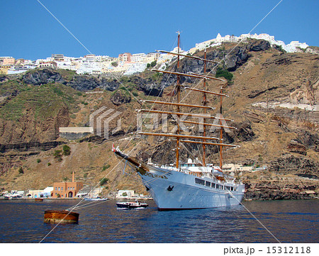 Anchored sailboat in the flooded caldera 15312118