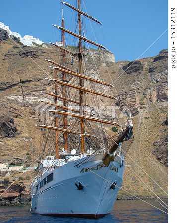 Anchored sailboat in the flooded caldera 15312119