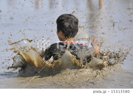 水田で泥んこ遊びする子供 15313580