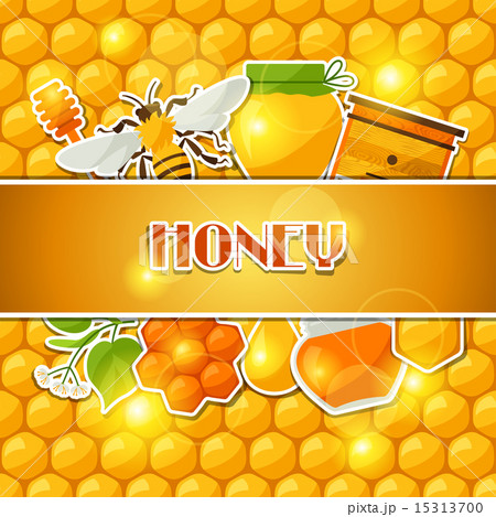 Background design with honey and bee stickers 15313700