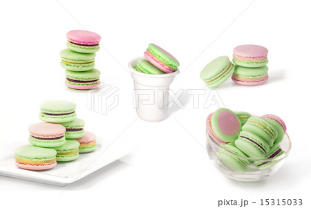 macarons isolated on white collage 15315033