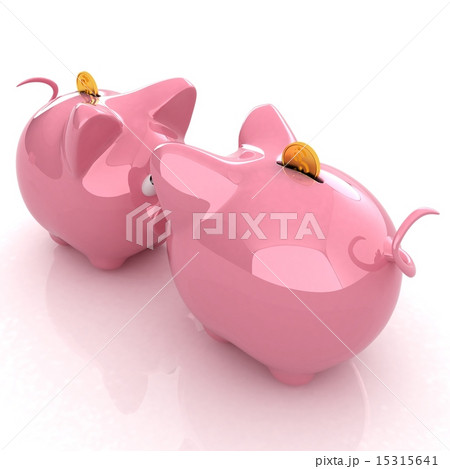Piggy bank with gold coin on white 15315641