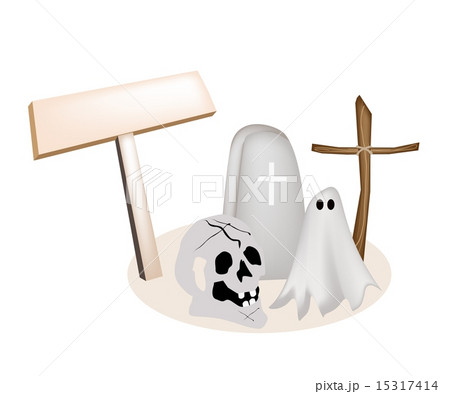 Illustration of Halloween Items Wooden Placard 15317414