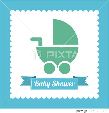 Baby shower card with baby carriage vector illustration 15320256