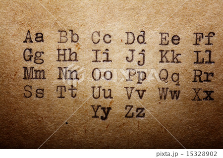 Latin alphabet, font printed on vintage typewriter 15328902