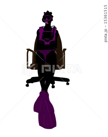 African American Female Scuba Diver Sitting On An Office Chair Silhouette African American Female Scuba Diver Sitting On An Office Chair Silhouette 15361515