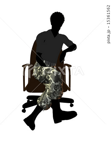 African American Soldier Sitting On An Office Chair Illustration Silhouette 15361562