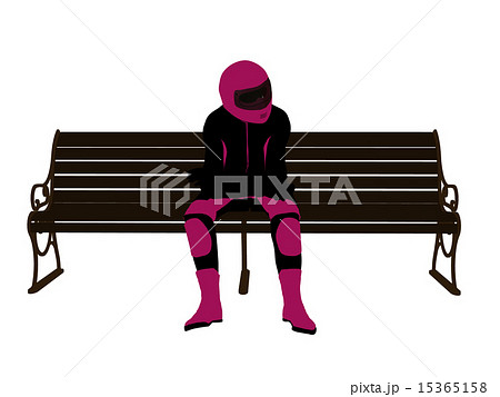 Female Motorcycle Rider sitting on a bench Silhouette Female Motorcycle Rider sitting on a bench Silhouette 15365158
