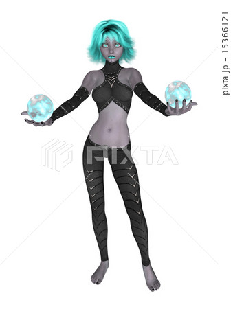 Goth Girl Holding Two Crystal Balls 15366121