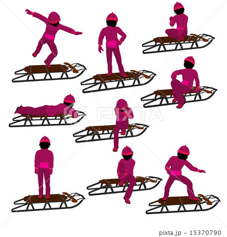 African American Girl On A Sled Silhouette 15370790