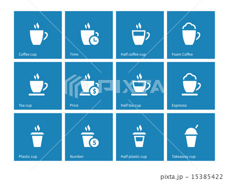 Tea mug icons on blue background. Tea mug icons on blue background. 15385422