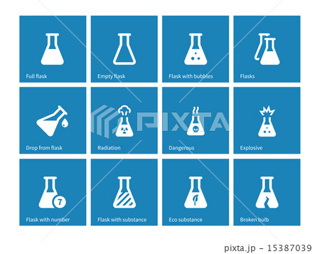 Test tube and flask icons on blue background. Test tube and flask icons on blue background. 15387039