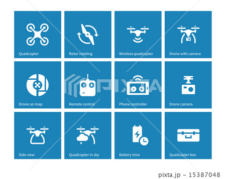 Quadrocopter icons on blue background. 15387048