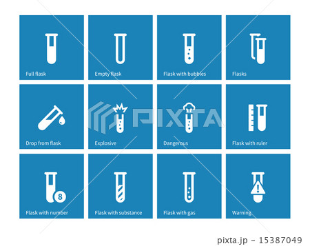Biochemistry test tube icons on blue background. 15387049