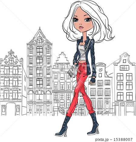 Vector beautiful fashion girl in Amsterdam 15388007
