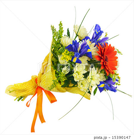 Flower bouquet from gerbera, iris and other flowers isolated. Flower bouquet from gerbera, iris and other flowers isolated. 15390147