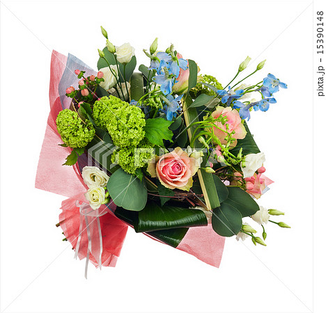 Flower bouquet from multi colored roses, iris and other flowers. 15390148