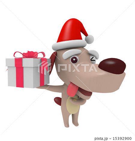 プレゼントボックスと犬のキャラクターのイラスト素材