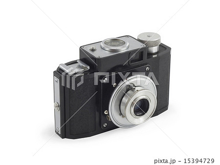 Old photographic camera isolated over white 15394729